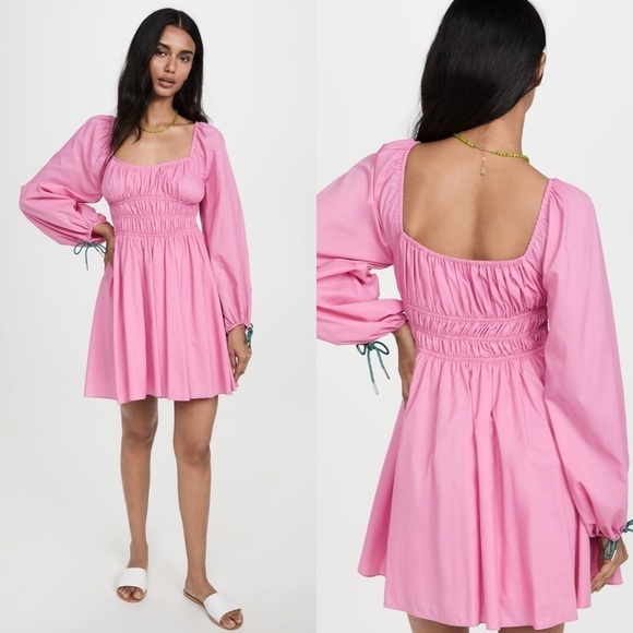 STAUD Bow Mini Dress Petal Pink - Picture 1 of 16